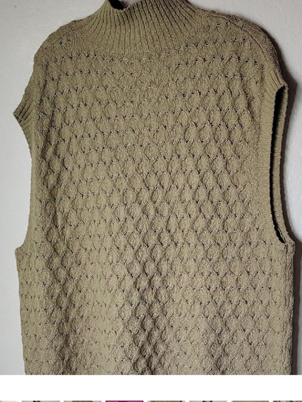 Free People Olive Green Turtleneck Cable Knit Sleeveless Sweater Size M - Picture 3 of 11